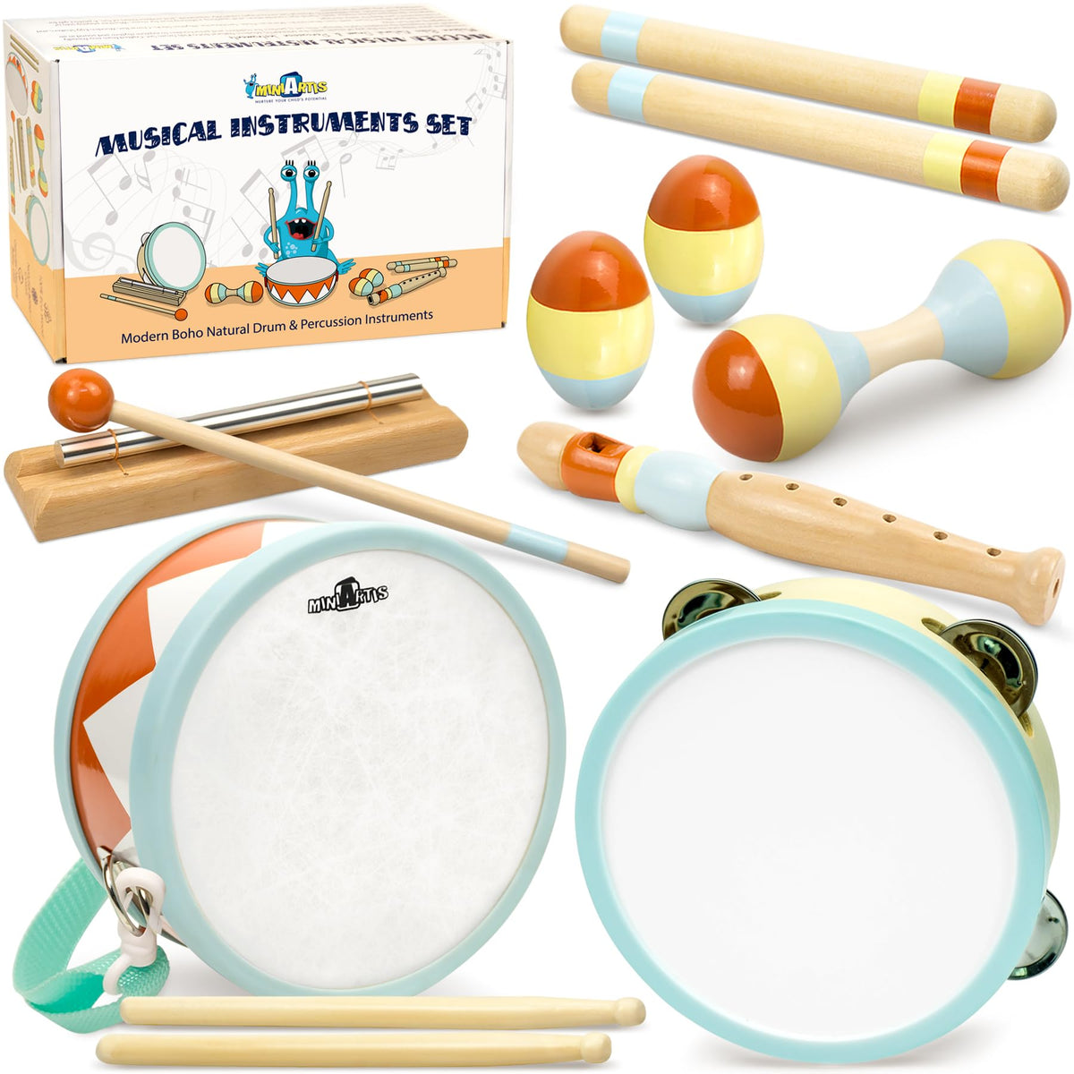 Kids Drum Set with Montessori Wooden Musical Instruments and Music Toys | Wooden Drum, Montessori Wooden Toys, Percussion Instruments, Preschool Learning, Classroom Use, Birthday Gift