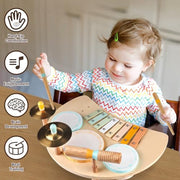 Wooden Drum Set Toys for 2-3 Year Old Montessori Musical Instruments Toy | Drum with Xylophone Birthday Gift for 18+ Months Boys Girls