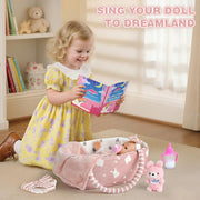 Dreamon Baby Doll Set 12" Baby Doll with Feeding & Caring Accessories, Pink | 11Pcs Doll Playsets with Carrier Bassinet Bed, Bedtime Pretend Play First Baby Doll Toy for 3 4 5 Year Old Girl Birthday Gift