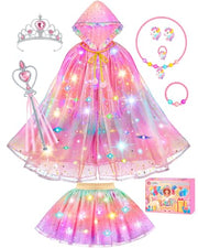 Princess Dress Up for Girls, Unicorn Light up Princess Cape Princess Dress | Costume Crown Gift for Girls 3 4 5 6 DOLNOW