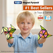 TOSY Magnet Pyramid Glow - 1 Cube Transforms into 1 Billion Shapes, 12 Pieces, 243 Rare Earth Magnets, Glowing, Holographic Design Magnet Tiles Creative Puzzle STEM/STEAM Toy
