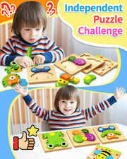 Bekayshad Wooden Puzzles for Toddlers 1-3, Montessori Toys for 1 2 Year Old | Toddler Puzzles, 1 2 Year Old Boy Girl Birthday Gifts, 6 Pack Animal Shape Jigsaw Puzzles, Learning Educational Preschool Toy