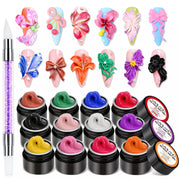 SAVILAND Non-Sticky 3D Sculpting Gel for Nail Art, 12 Colors Black White | No-Wipe, For Hand Carving 3D Art Design, Plant-Based Formula, Soak-Off, With Dual-End Sculpture Pen, Home and Salon Use