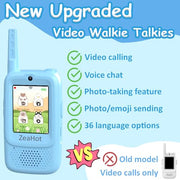 Upgraded Kids Video Walkie Talkies 2 Pack, Rechargeable Long Range Walkie Talkies for Kids, Video Intercom with Voice-Changing, Photo Sharing, Voice Chat, Emoji Messaging Modes