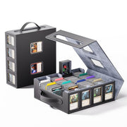 Dufvrpe Trading Card Storage Box, 3500+ MTG Deck Box with Commander Display | All-in-one card storage set with 4 dividers, 30 labels, dice box, acrylic holders, dual displays & lid-secured handle