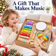 Montessori Wooden Musical Instruments Toys for Kids,Educational Drum Set for Kids with Xylophone & Maracas and More,Preschool Music Toys for Boys and Girls,Christmas Birthday Gift