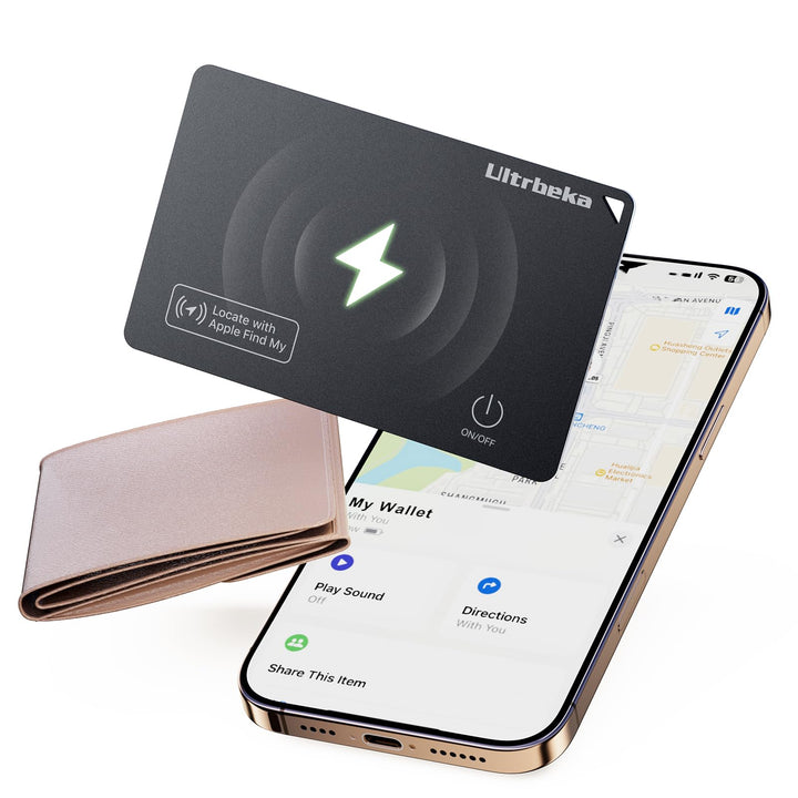 Air Tag Wallet Tracker Card 1 Pack, Rechargeable Bluetooth Tracker for Wallet, Works with Apple Find My, IP68 Waterproof Card Finder for Wallets, Passport & Luggage, MFi Certified, iOS Only