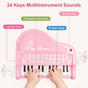 Love&Mini Piano Toys for Girls, 24-Key with Mic, Record & Playback, Ages 3+ | Kids Piano with 22 songs, 8 Percussion Sounds, LED lights, 4 Instrument Modes and Connect to MP3, Phone & Tablet