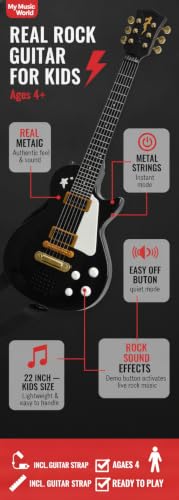 Simba Kids Electric Guitar 22 in. with Real Metal Strings, Black Rock Guitar for Kids Ages 4+