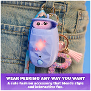 Peekimo Pink Interactive Pet and Wearable Charm Accessory, 100+ Reactions | Reacts to Touch & Voice, Nurture & Play Games, Wear Lanyard or Clip as a Bag Charm; 1 AAA Battery, Kids Toys for Ages 5+