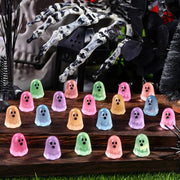 DULEFUN 100pcs Halloween Mini Ghosts Figures, Luminous Small Little Resin Ghost Figurines to Hide Glow in The Dark Tiny Statue for Halloween Party Favors Dollhouse Decorations Toys