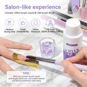 SAVILAND Low Odor Monomer Acrylic Nail Liquid, 4 oz | Non-Yellowing Monomer, With #12 Nail Brush, For Acrylic Powder Application, Beginners At-Home DIY & Professional Salon Use