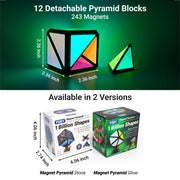 TOSY Magnet Pyramid Glow - 1 Cube Transforms into 1 Billion Shapes, 12 Pieces, 243 Rare Earth Magnets, Glowing, Holographic Design Magnet Tiles Creative Puzzle STEM/STEAM Toy