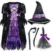 Spooktacular Creations Fairytale Witch Cute Witch Costume Deluxe Set with Broom for Girls