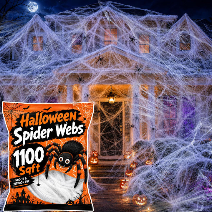 MAQIHAN 1100 Sqft Halloween Spider Webs - Outdoor Cobwebs with 40 Spiders | Fake Spiderweb Decorations for Halloween Party, Haunted House Indoor & Outdoor Hanging Decor for Yard, Porch, Fence & Wall