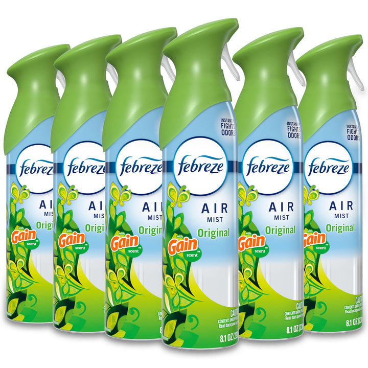 Febreze Air Mist, Air Freshener Spray, Odor Fighting Room Spray, Deodorizer for Home Bathroom Kitchen Office Apartment Dorm Room Classroom, Gain Original Scent, 8.1oz (Pack of 6)