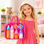 fash n kolor® My Sweet Baby Disappearing Doll Feeding Set, Baby Care 6 Piece Doll Feeding Set - for Toy Stroller | 2 Milk & Juice Bottles with 2 Toy Pacifier for Baby Dolls Set - Kids Gift Set