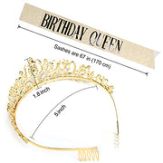 COCIDE Birthday Decorations for Women Sash and Tiara Crown for Party Gold | Happy Birthday Crowns for Adult Women, Party Decor Kit, Rhinestone Headband, Glitter Crystal Hair Accessories, Cake Topper
