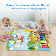 FOKI 3-in-1 Floor Piano Mat, Musical Toys for Toddlers 1-3, Baby Music Mat | 35.4 x 27.6 in Sensory Toy, 3 Sound Channels, 200-Note Record & Playback, 8 Music Cards, Gifts for 1 Year Old Boys & Girls