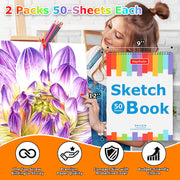 9" x 12" Sketch Book, 2-Pack 50 Sheets Spiral Bound Art Sketchbook Notebook | Acid Free Artist Drawing Book Paper, Art Supplies for Adults Kids, Coloring Book, Sketch Paper for Drawing Coloring Sketching
