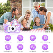 Unicorn Toys Camera for Kids Girls Age 3-8, Purple | Toddler Kids Digital Camera, Christmas Birthday Gifts for 3-8 Years Old Girl, 1080P HD Selfie Video Camera with 32GB SD Card
