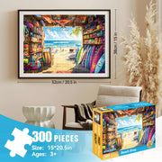 300 Piece Jigsaw Puzzle for Adults & Kids, Seaside Surf Shop, 20.5x15 in | Colorful surf shop filled with surfboards, beach gear and a sunny ocean view