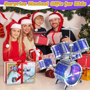 LinseyFun Upgraded Kids Drum Set for Toddlers 3-5, Light-up Jazz Drum Toy | Upgraded Kids Drum Set for Toddlers 3-5, Jazz Ages 4-6, Star Light up Musical Instrument Toy for Boys Girls 5-7 (All Plastic)