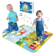 FOKI 3-in-1 Floor Piano Mat, Musical Toys for Toddlers 1-3, Baby Music Mat | 35.4 x 27.6 in Sensory Toy, 3 Sound Channels, 200-Note Record & Playback, 8 Music Cards, Gifts for 1 Year Old Boys & Girls