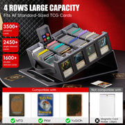 Dufvrpe Trading Card Storage Box, 3500+ MTG Deck Box with Commander Display | All-in-one card storage set with 4 dividers, 30 labels, dice box, acrylic holders, dual displays & lid-secured handle