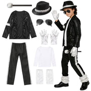 VIIOMUYE Boys Halloween Costume Set 8 Pcs 80s 90s Retro Dance Disco Cosplay | Retro dress up set with fun accessories for Halloween parties stage shows themed play ages 3 to 12 years