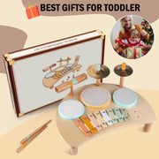 Wooden Drum Set Toys for 2-3 Year Old Montessori Musical Instruments Toy | Drum with Xylophone Birthday Gift for 18+ Months Boys Girls