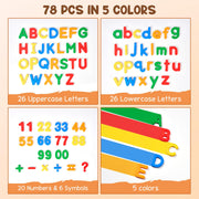 JoyCat Magnetic Letters Numbers Alphabet ABC 123 Fridge Magnets, 78 Pcs | Colorful plastic magnets, uppercase lowercase letters, math symbols, preschool learning toy set for toddlers kids ages 3+