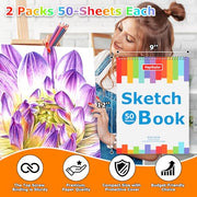 9" x 12" Sketch Book, 2-Pack 50 Sheets Spiral Bound Art Sketchbook Notebook | Acid Free Artist Drawing Book Paper, Art Supplies for Adults Kids, Coloring Book, Sketch Paper for Drawing Coloring Sketching