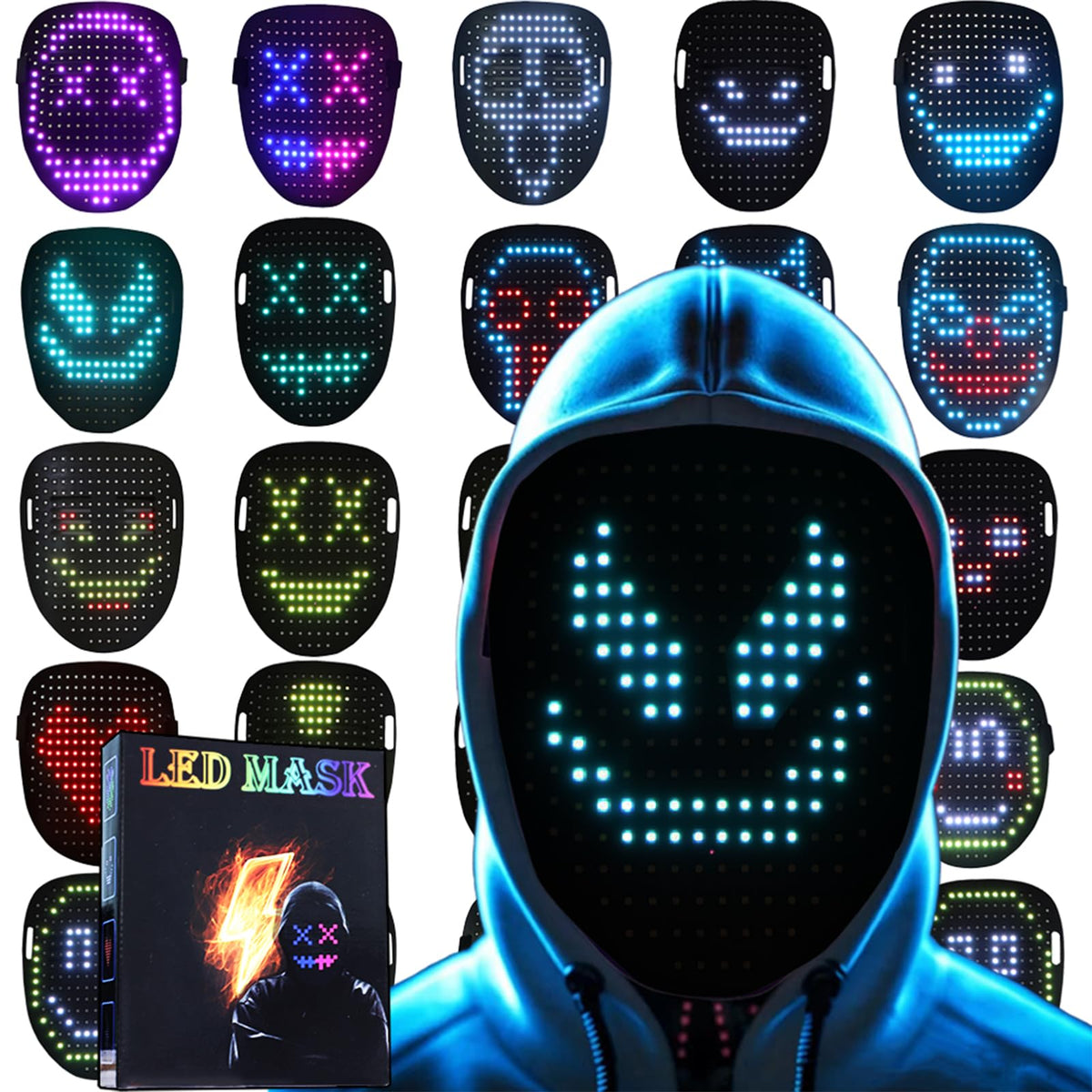 JDBMAOYE LED Light Up Mask with Gesture Sensing,Perfect Gifts for Teen Boys | Gift for Halloween Costume Mask Birthday Christmas Cosplay, Rechargeable, 50 Glowing Patterns, Cool Toys For Kids Adults