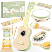 Kids Guitar Set - 8 in 1 Toddler Montessori Musical Instruments | Wooden Baby Ukulele Xylophone Tambourine Maracas Flute, Toy Guitar for Toddler, Mini Guitar Set Toddler Gifts for 2 year
