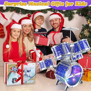 LinseyFun Upgraded Kids Drum Set for Toddlers 3-5, Light-up Jazz Drum Toy | Upgraded Kids Drum Set for Toddlers 3-5, Jazz Ages 4-6, Star Light up Musical Instrument Toy for Boys Girls 5-7 (All Plastic)
