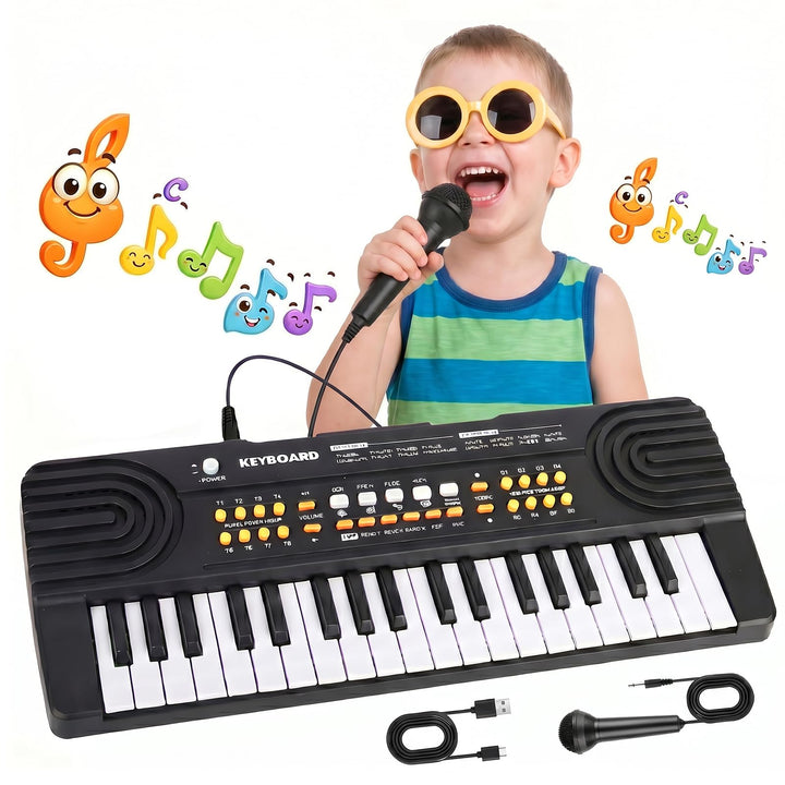 37 Key Upgraded Keyboard Piano with Microphone Kids Music Toy Ages 3-7 | Toddler First Electric Musical Instrument Learning Toy for 3 4 5 6 7 Year Old Boys Girls Birthday Gifts (Black)