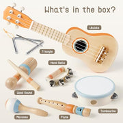 Vanplay Kids Guitar Set, 7-Piece Wooden Musical Instruments for Toddler 2-3 | Musical Band Set with wooden Ukulele/Flute/Maracas/Tambourine, Christmas/Birthday Gift for Boys & Girls Age 2 3 4 5