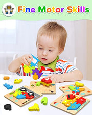 Wooden Puzzles Gifts Montessori Toys for 1 2 3 Years Old Boys Girls | 6 Vehicle Shape Puzzles, Boy Birthday Gift, Montessori Toys Educational Blocks for 1-3, 2-4, Learning Toys