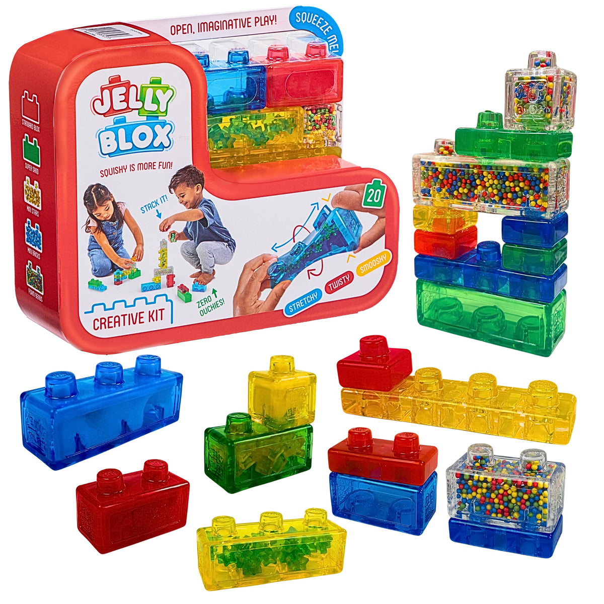 Jelly Blox Creative Kit | Includes 20 Blocks | Toddler & Preschool | Building Blocks Kids Can Squeeze, Stretch, Squish | MESH ACCREDITED | Safety Tested & Ouch-Free | Sensory Play Toy Ages 2+