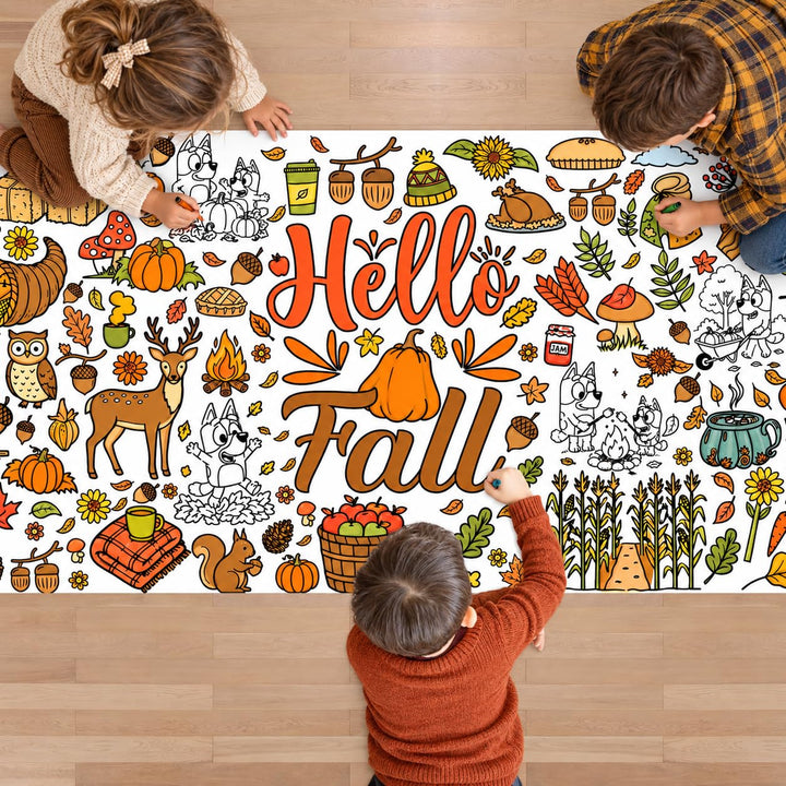 BashyGo Fall Giant Coloring Poster/Tablecloth - Fall Crafts for Kids | 30 x 72 Inches Jumbo Coloring Banner - Kids Crafts Gifts Toys Games Activities Fall Party Favors Decorations