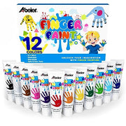 ABEIER Washable Finger Paint for Toddlers 1-3, 12 Non-Toxic Colors | Ages 1-3 4 5 6+, Baby Safe, easy cleanup, creamy texture, color mixing, hand and foot prints, sensory play, preschool crafts