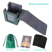 AFIING MTG Deck Box for Commander Display,Card Deck Box Fits 100 Double Sleeved Cards, Magic Commander TCG Card Storage case with 2 Dividers,Dice Bag and 1 Toploader(Green/Grey)