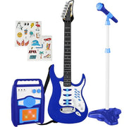 Best Choice Products Kids Electric Guitar Set with Microphone & Amp, Interactive Musical Toy for Boys & Girls, Lights & Sounds, Demo Songs, AUX Input, DIY Stickers - Blue