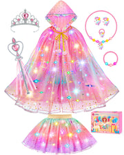 Princess Dress Up for Girls, Unicorn Light up Princess Cape Princess Dress | Costume Crown Gift for Girls 3 4 5 6 DOLNOW