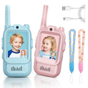 Kids Video Walkie Talkies, 2 Pack Long Range Toy Walkie-Talkie for Kids | Rechargeable, Outdoor Games Toys for Boys Girls Age 3-12, Indoor, Camping, Hiking, Travel, Christmas Birthday Gift(Blue/Pink)