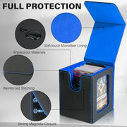 Card Deck Box for MTG Commander, Deck Case Holds 100 Double-Sleeved Cards | Magnetic Card Display Case, Magic Card Storage Box Fits for TCG/PTCG/CCG Card with 2 Dividers & 1 Top Loader,Black&Blue