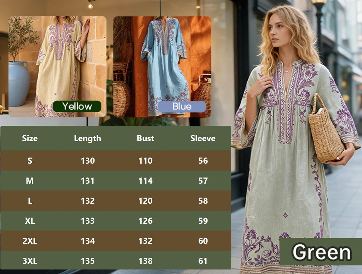 v-neck-ethnic-print-loose-fit-dress