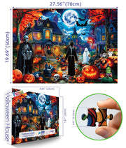 PuzzOne Halloween 1000 Pieces Puzzles for Adults Horror House Night | Halloween Spooky Skeletons and Ghosts Jigsaw Puzzle with Pumpkins for Holiday Party Game Decor Gifts Dust Free (27.5"x19.7")