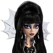 Monster High Skullector Elvira, Mistress of the Dark Doll | Elvira Collectible in Black Faux Leather Dress with Silvery Batwing Cape and Premium Accessories, Doll Stand